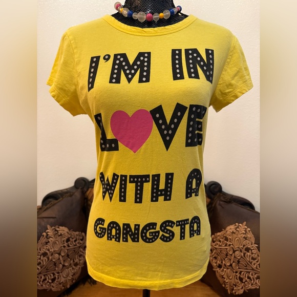1955 Vintage Tops - 1955 Vintage Bright Yellow Short Sleeve I’m In Love With A Gangsta Tee Size XL